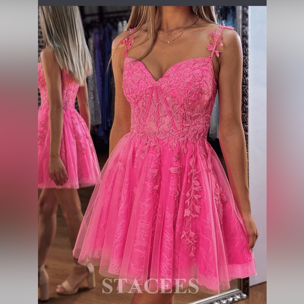 Floral Lace Fit-and-Flare Pink Party Dress